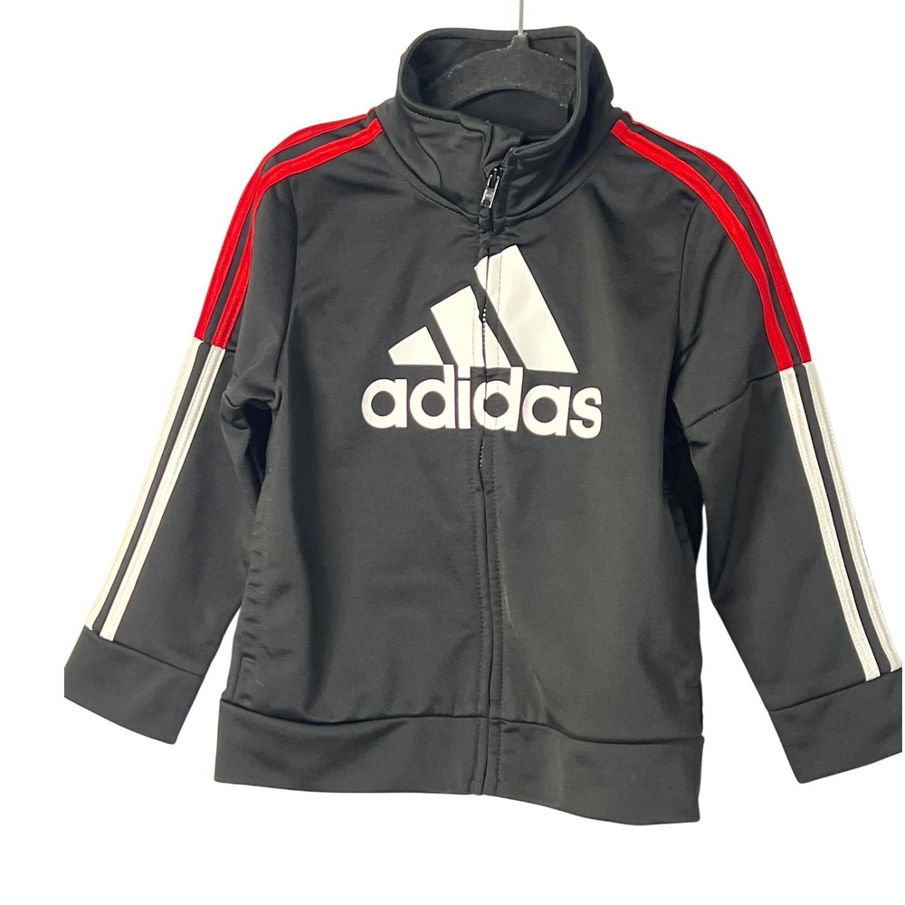 Adidas Kids‎ Black Red White Track Zip Up Jacket Sporty Athletic Baby Boys 24mo